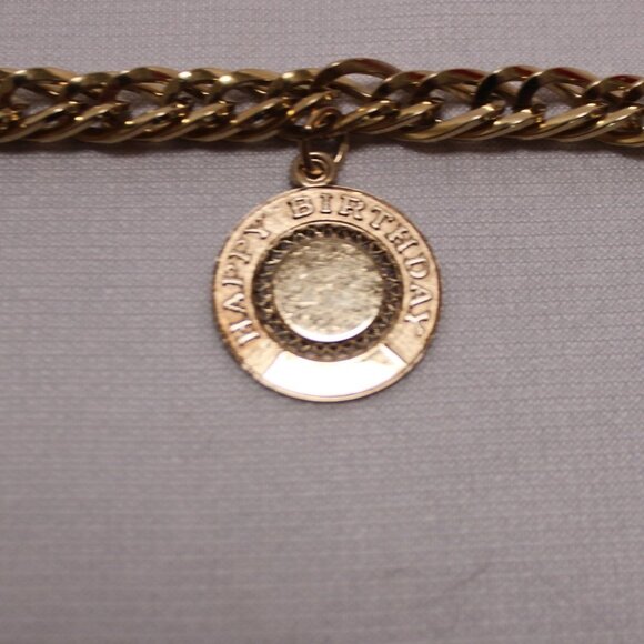 Vintage 12K Gold Filled Double Link Chain Bracelet w/Lamode Happy Birthday Charm - Picture 5 of 10